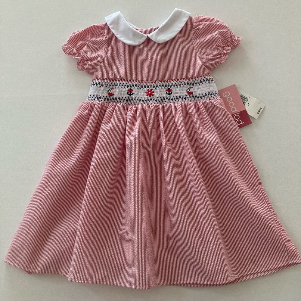 Good Lad 4T Toddler Girl Red Smocked Seersucker Dress Sailboat Spring Summer